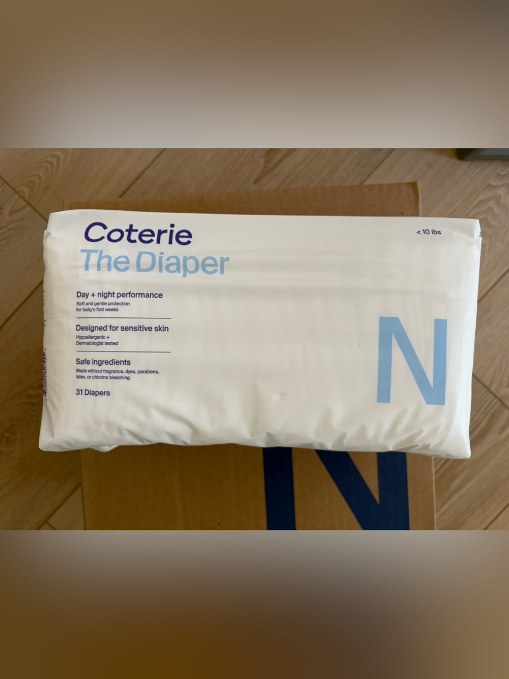 Coterie diaper size newborn 
124 diapers in all (4 packs)
Unused and unopened